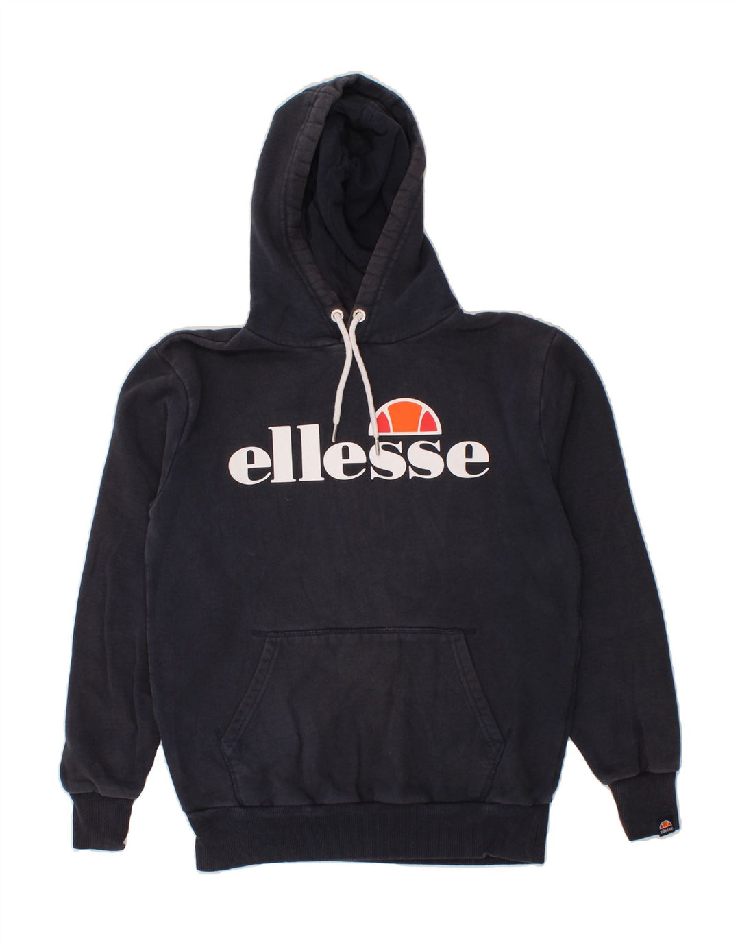 ELLESSE Mens Graphic Hoodie Jumper Small Navy Blue Cotton Vintage Ellesse and Second-Hand Ellesse from Messina Hembry 
