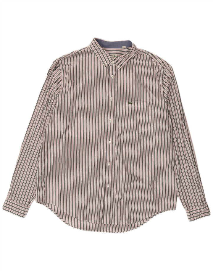 Camisa masculina Lacoste Regular Fit tamanho 45 XL algodão listrado branco