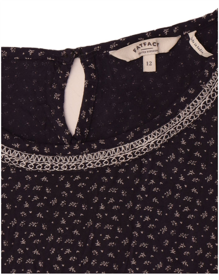 Vestido feminino Fat Face Shift UK 12 Viscose floral azul marinho médio