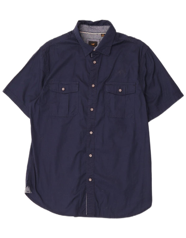 Camisa masculina de manga curta Lee algodão azul marinho médio
