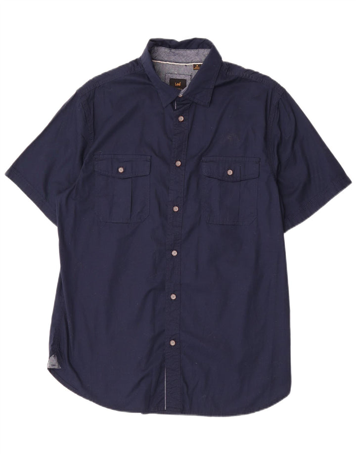 Camisa masculina de manga curta Lee algodão azul marinho médio
