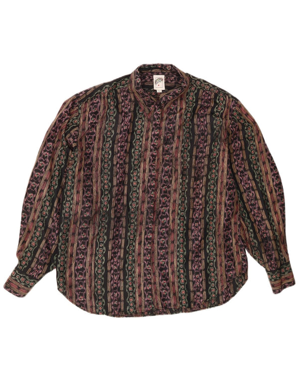 Camisa masculina vintage grande seda geométrica multicolorida