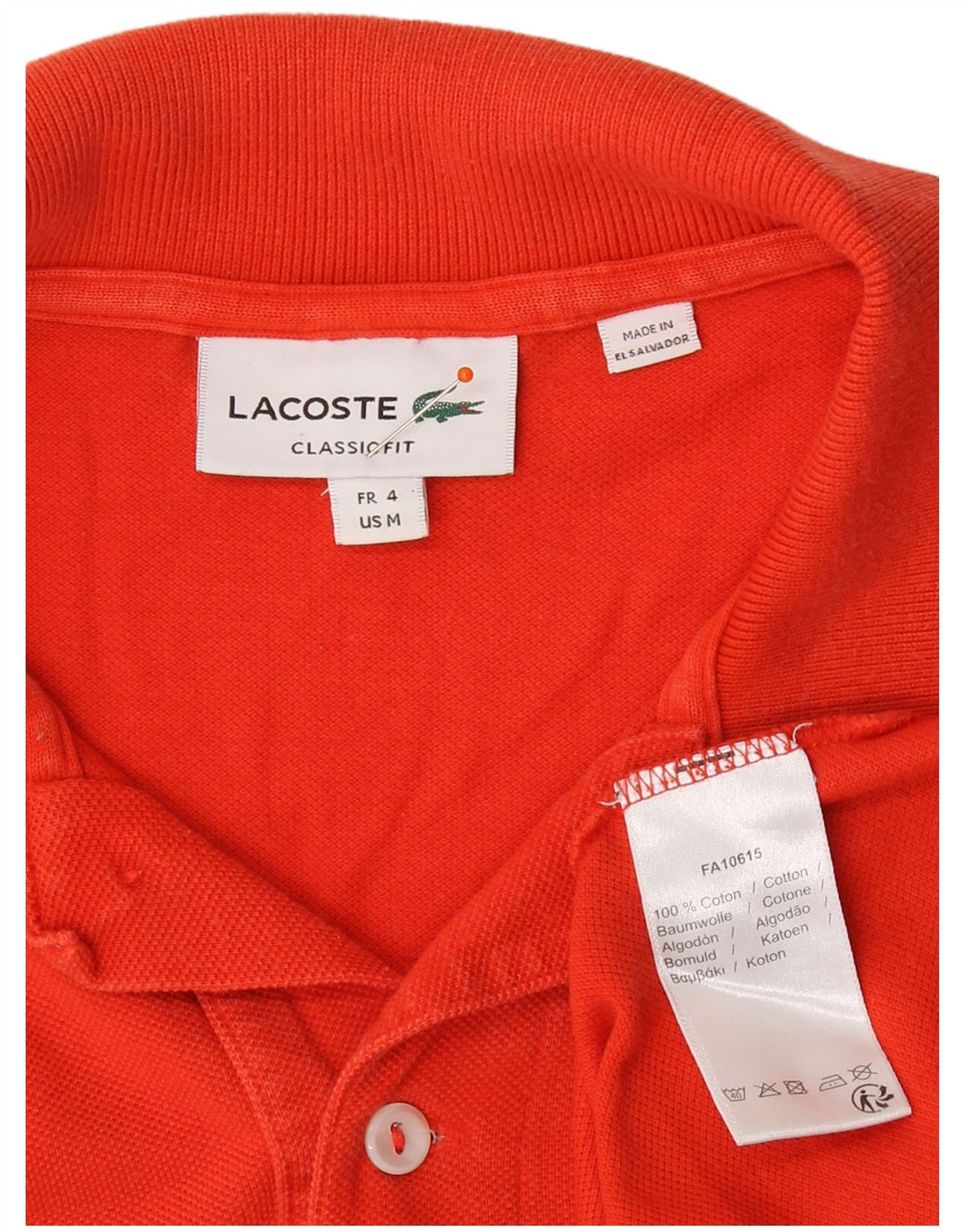 Camisa polo masculina LACOSTE Classic Fit tamanho 4 algodão laranja médio