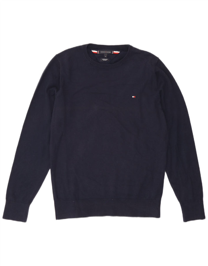Suéter masculino Tommy Hilfiger com gola redonda, lã azul marinho médio