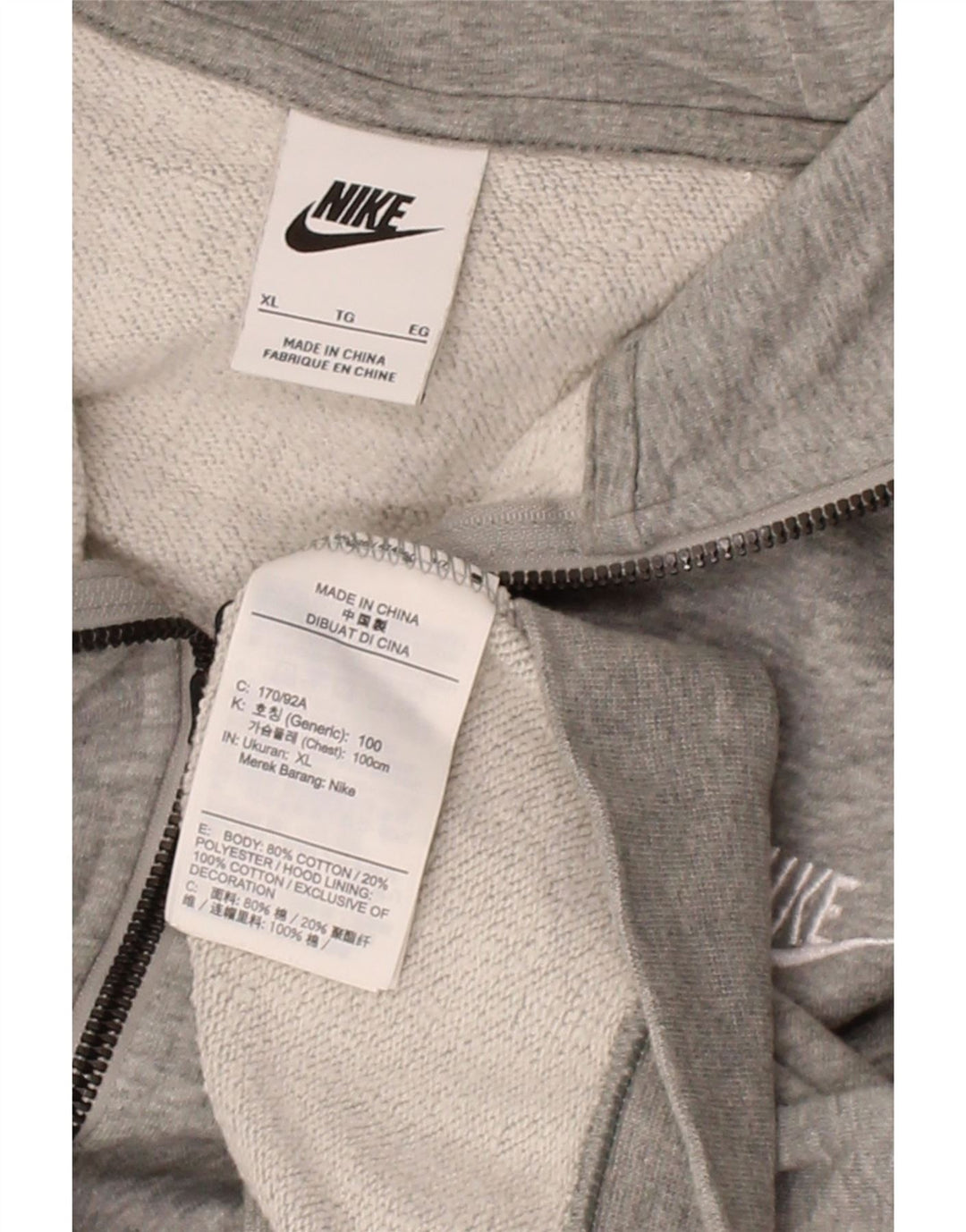 Suéter masculino NIKE com capuz e zíper XL cinza algodão