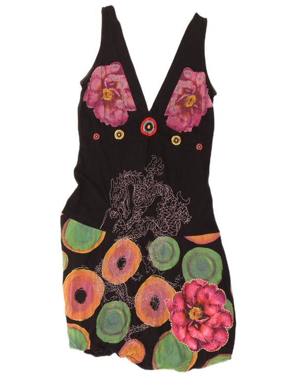 Desigual Vestido feminino estampado sem mangas bolha 9-10 anos XL preto floral