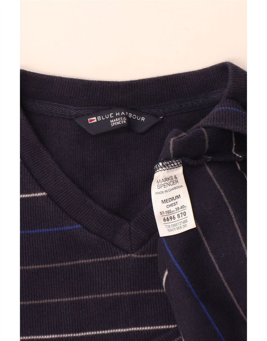 Suéter masculino MARKS & SPENCER com decote em V Reino Unido 38/40 médio azul marinho