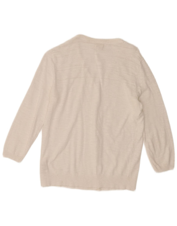 Suéter cardigã feminino de manga 3/4 Fat Face UK 12 algodão branco médio