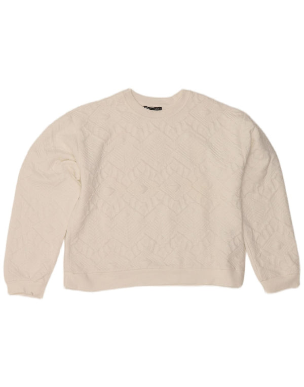 Zara Womens Crop Oversized Moletom Jumper Reino Unido 10 Pequeno Branco Geométrico