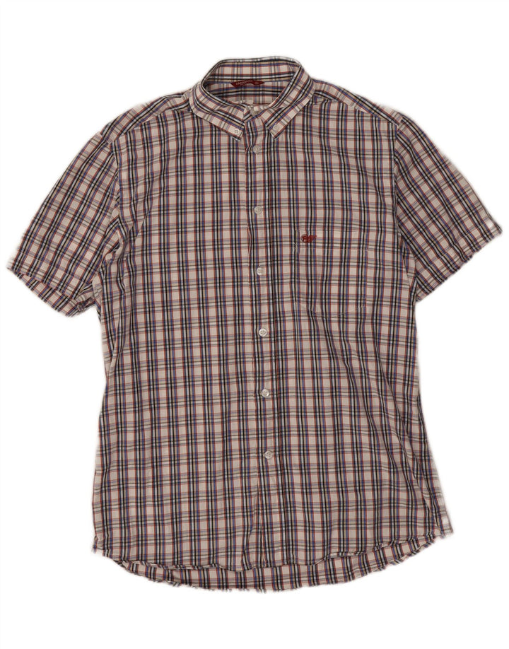 Camisa masculina Carrera de manga curta cinza médio algodão xadrez
