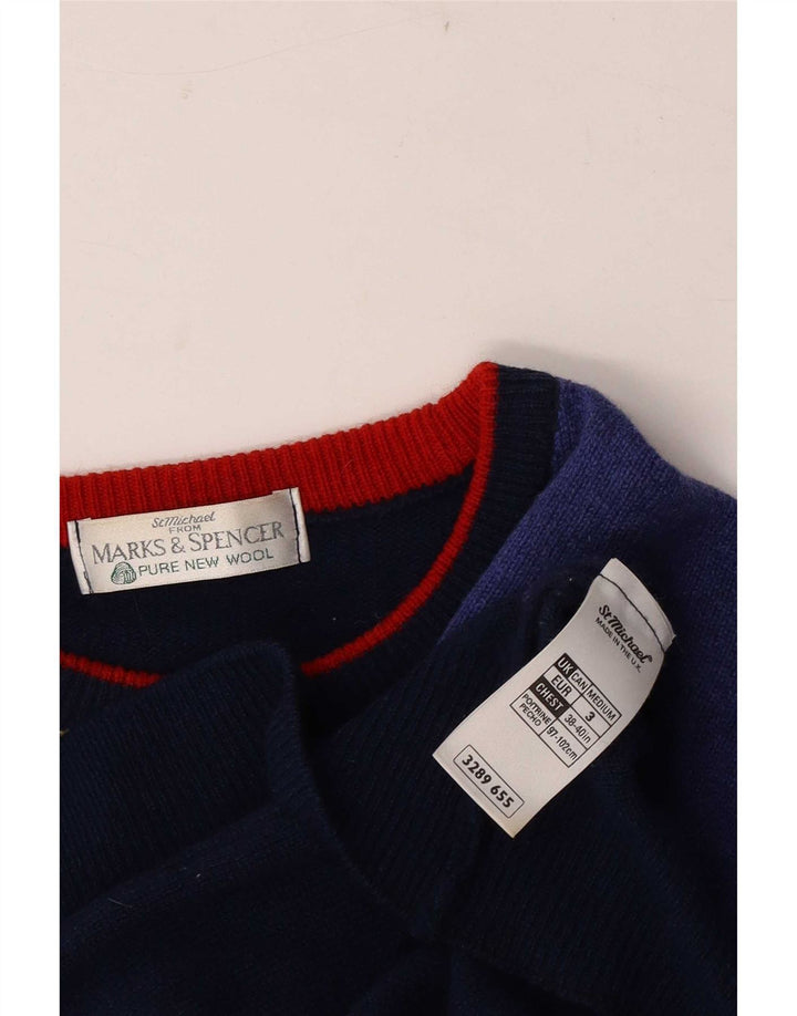 Suéter masculino Marks & Spencer com gola redonda, azul marinho médio