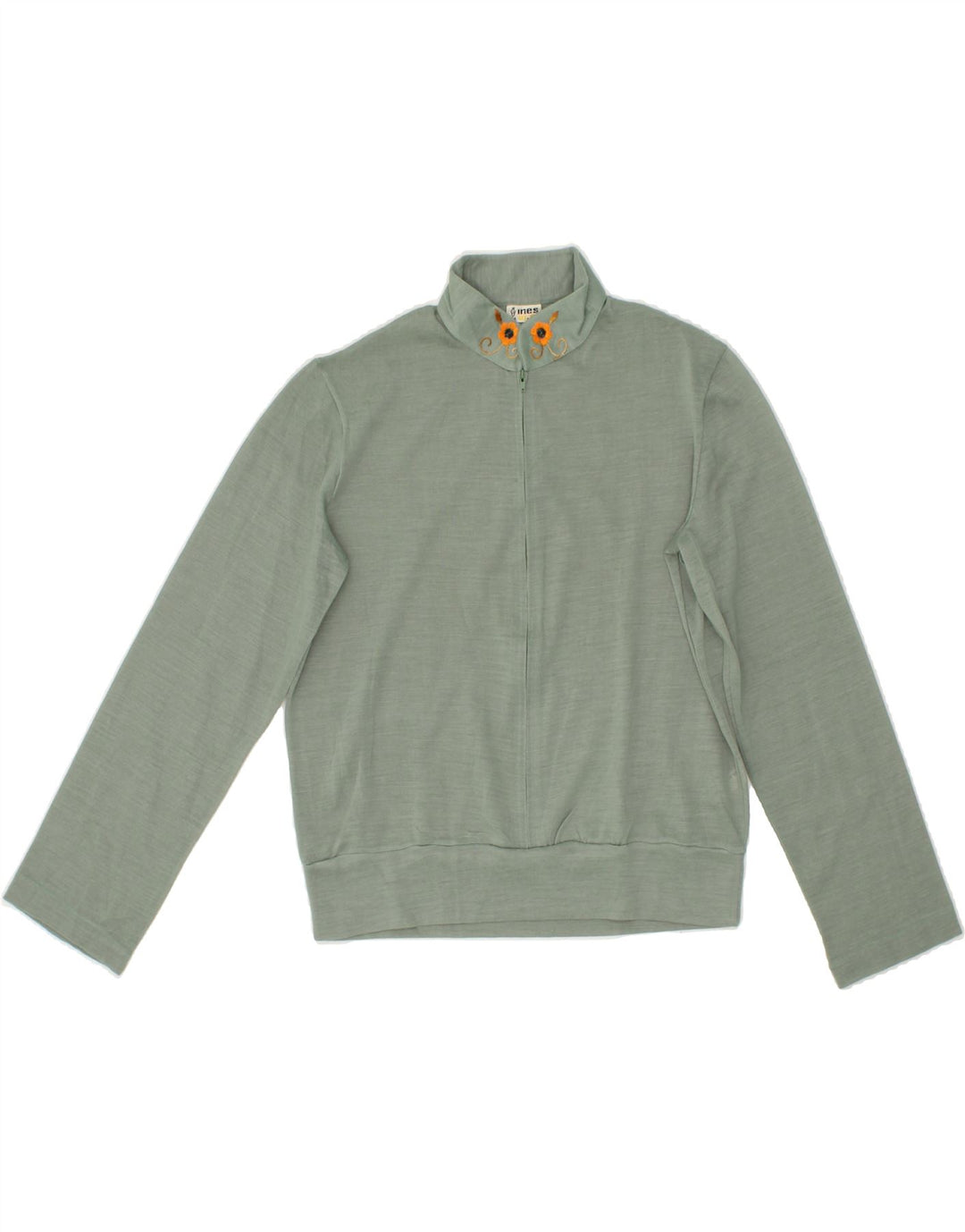 INES Womens Zip Neck Top Long Sleeve IT 44 Medium Green Acrylic Vintage Ines and Second-Hand Ines from Messina Hembry 