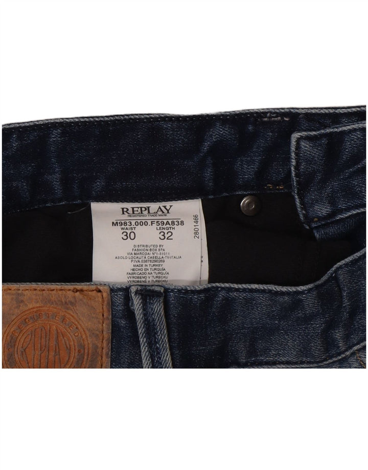 Replay Mens Slim Jeans W30 L32 Azul Marinho Algodão