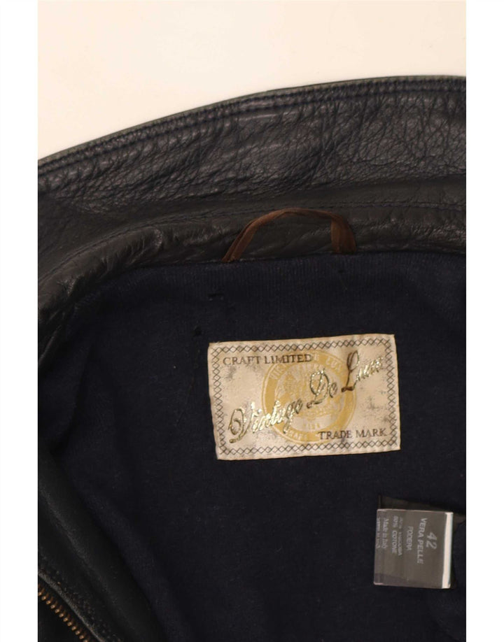 Jaqueta de couro feminina vintage IT 42 couro preto médio