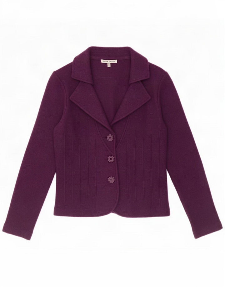 Jaqueta blazer feminina Laura Ashley com 3 botões Reino Unido 12 lã de cordeiro roxa média