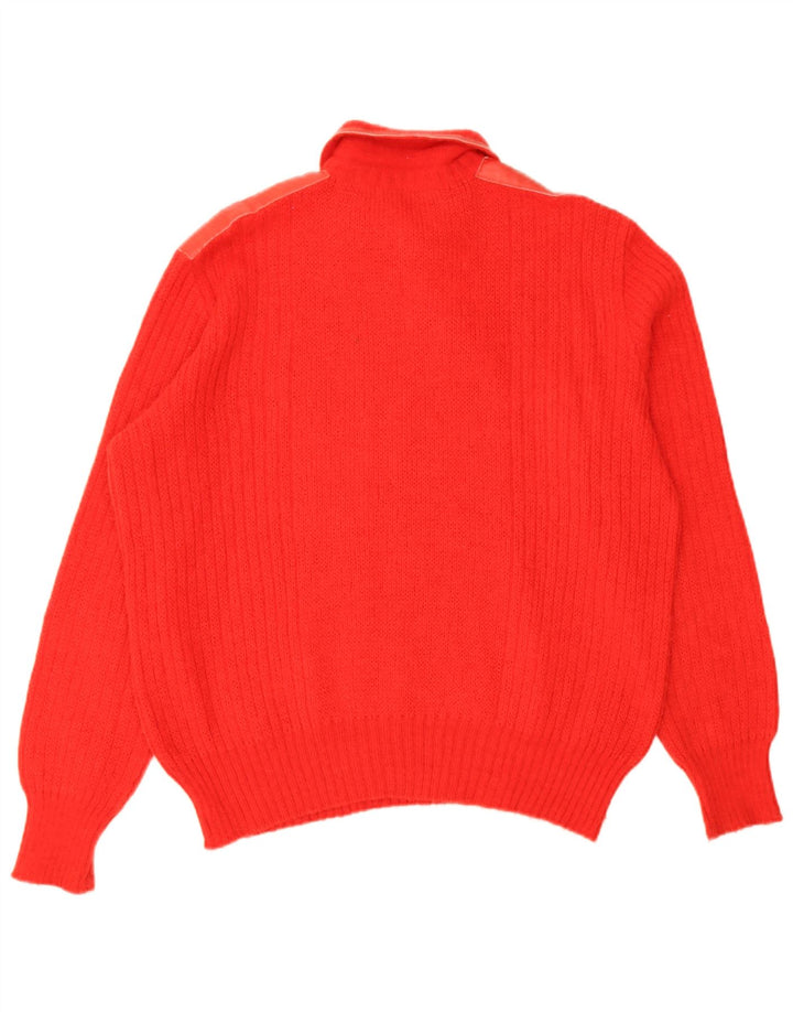 Suéter vintage masculino com gola polo, grande lã de alpaca vermelha