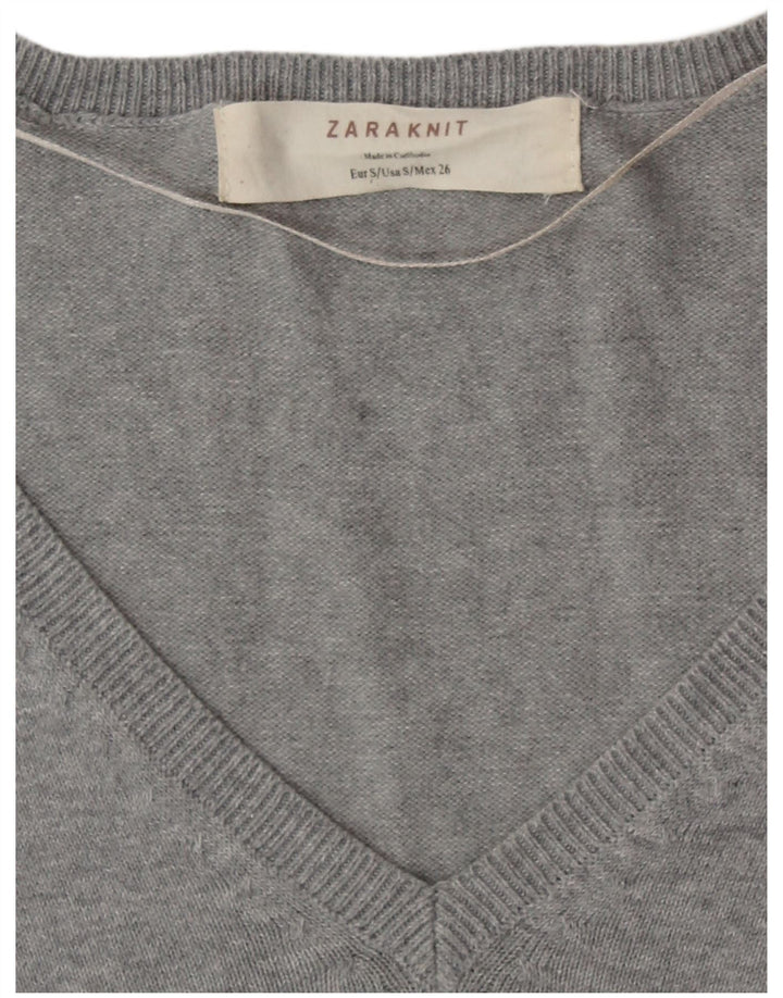 Suéter feminino Zara com decote em V pequeno cinza
