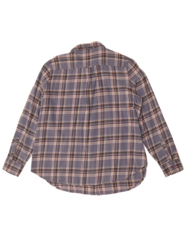 Camisa de flanela feminina Fat Face Reino Unido 12 algodão xadrez azul médio