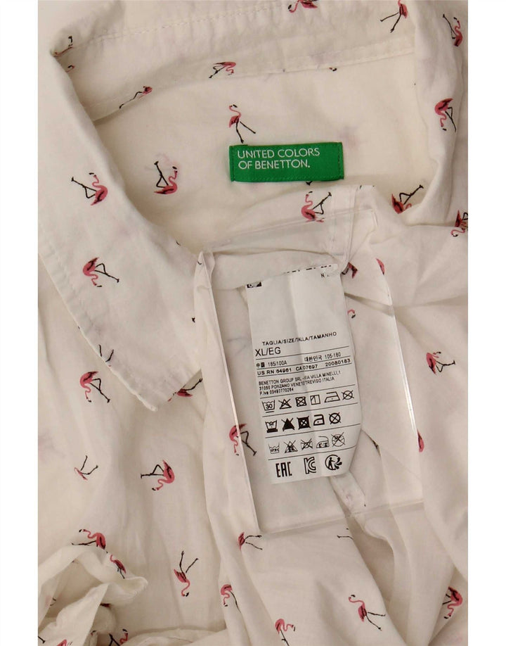Camisa masculina de manga curta Benetton XL algodão manchado branco