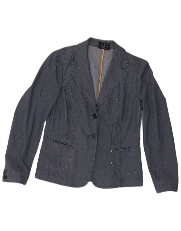 Jaqueta blazer feminina Trussardi jeans com 2 botões Reino Unido 14 grande azul marinho