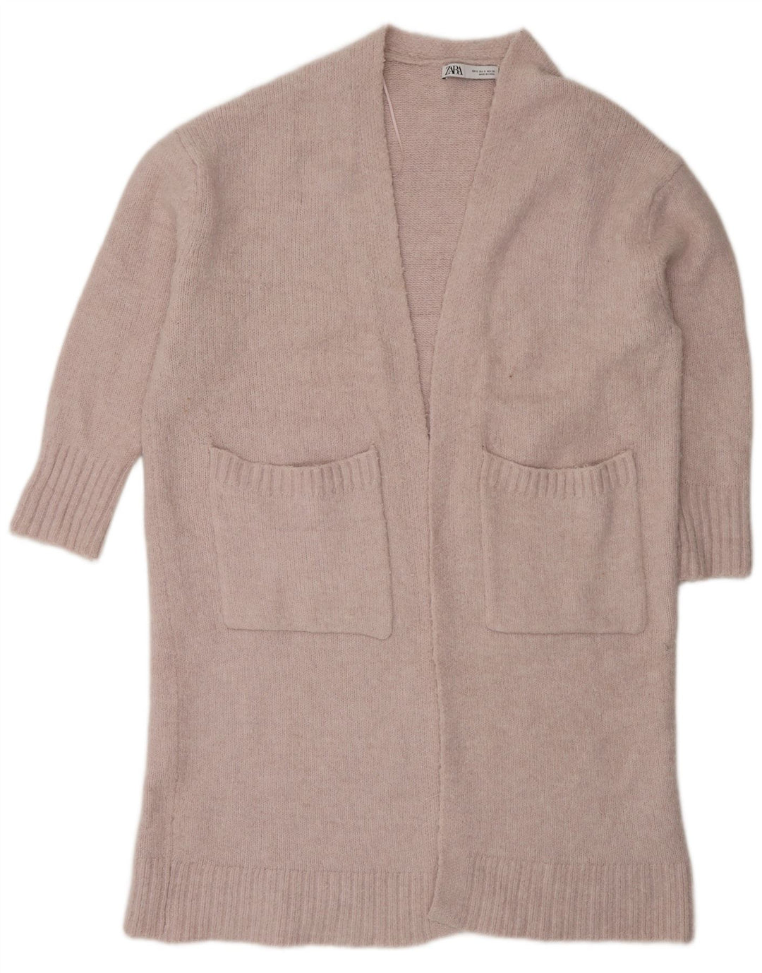 Suéter cardigã oversized Zara feminino com palangre Reino Unido 10 pequeno poliéster rosa