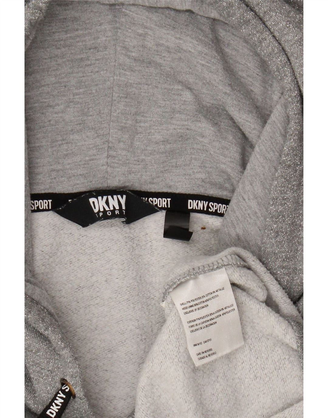 Suéter feminino DKNY com capuz grande e gráfico UK 14 poliéster cinza médio