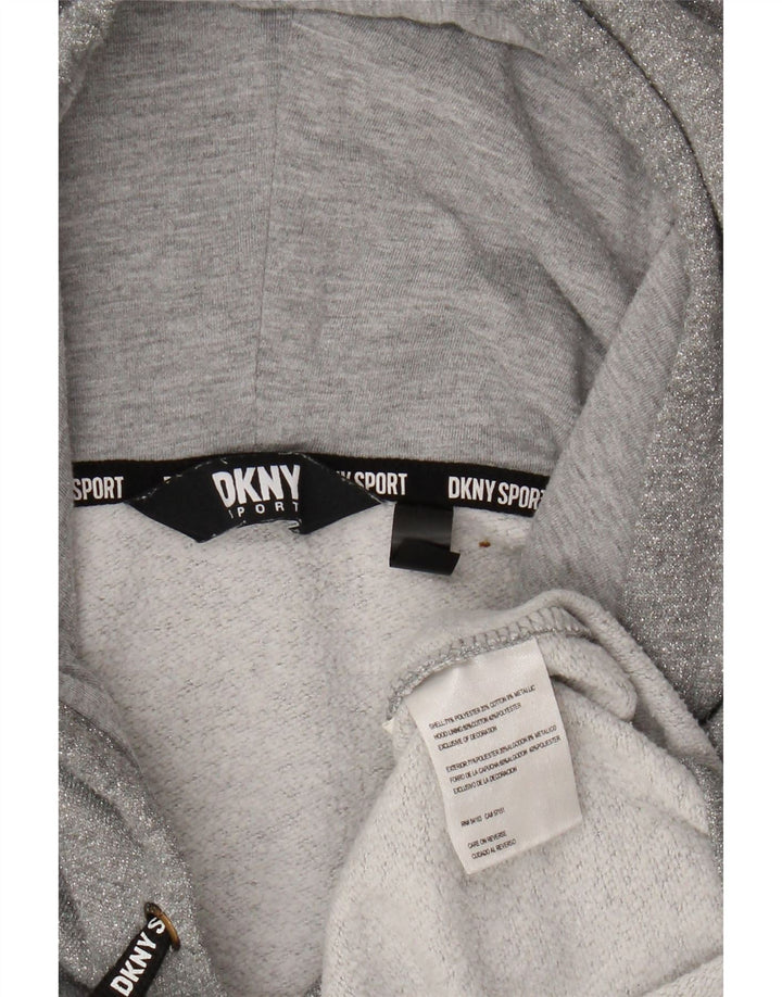Suéter feminino DKNY com capuz grande e gráfico UK 14 poliéster cinza médio