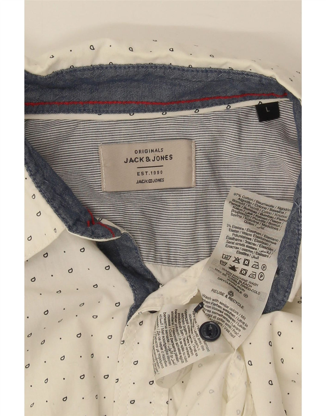 Camisa masculina Jack & Jones grande algodão manchado branco