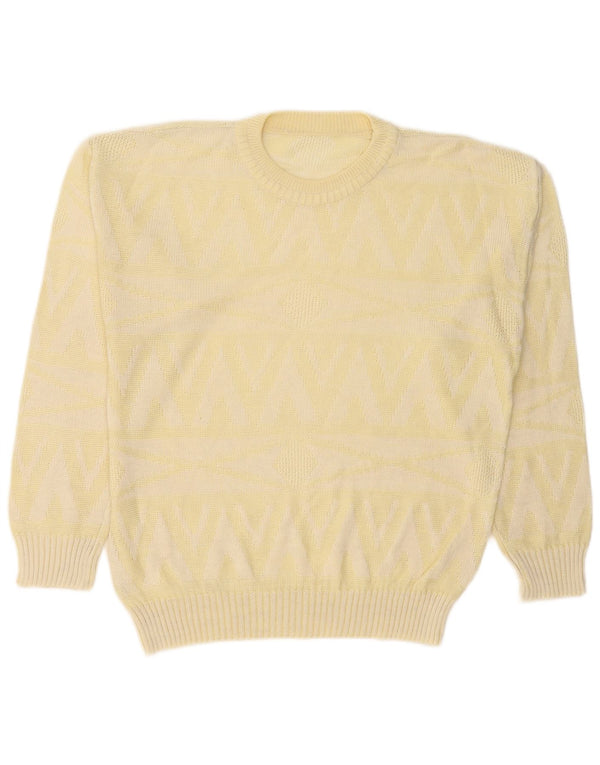 VINTAGE Womens Crew Neck Jumper Sweater UK 18 XL Yellow Geometric Acrylic