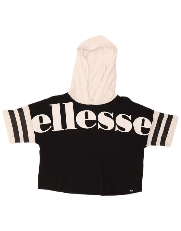 Camiseta feminina Ellesse com capuz e estampa gráfica UK 6 XS preto colorblock