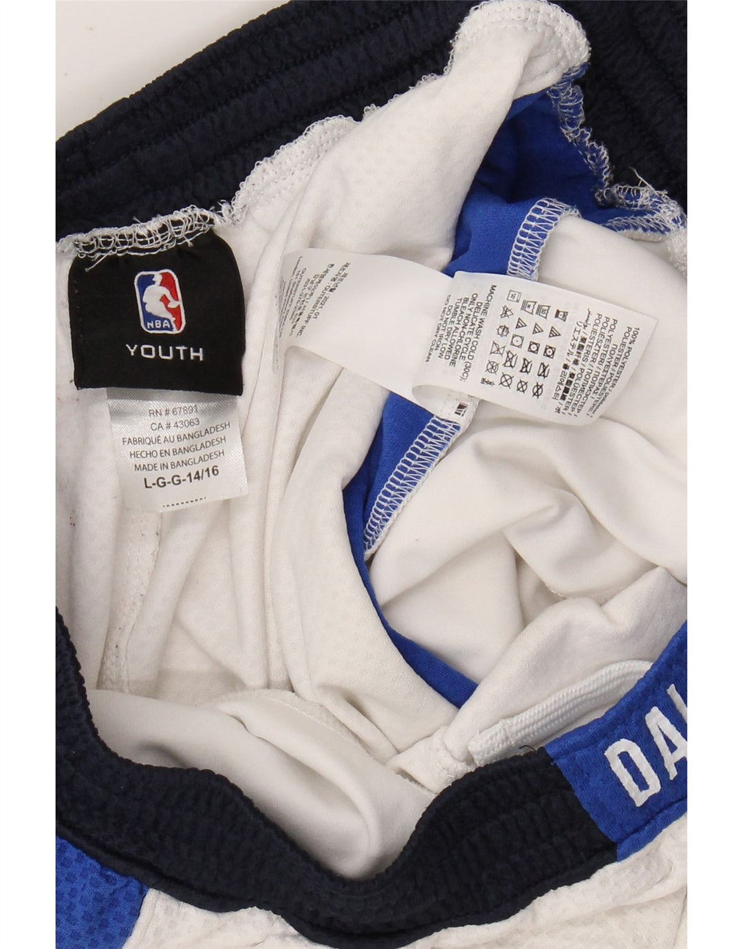 Shorts esportivos NBA Boys Dallas Mavericks 14-15 anos grandes blocos coloridos brancos