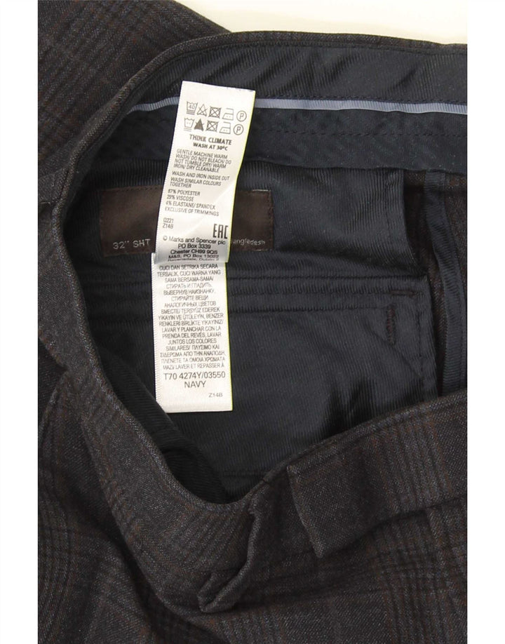 Calça masculina de ajuste regular Marks & Spencer W32 L29 azul marinho xadrez