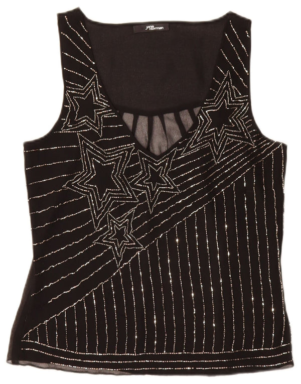 Blusa feminina sem mangas JANE NORMAN UK 8 listrada preta pequena