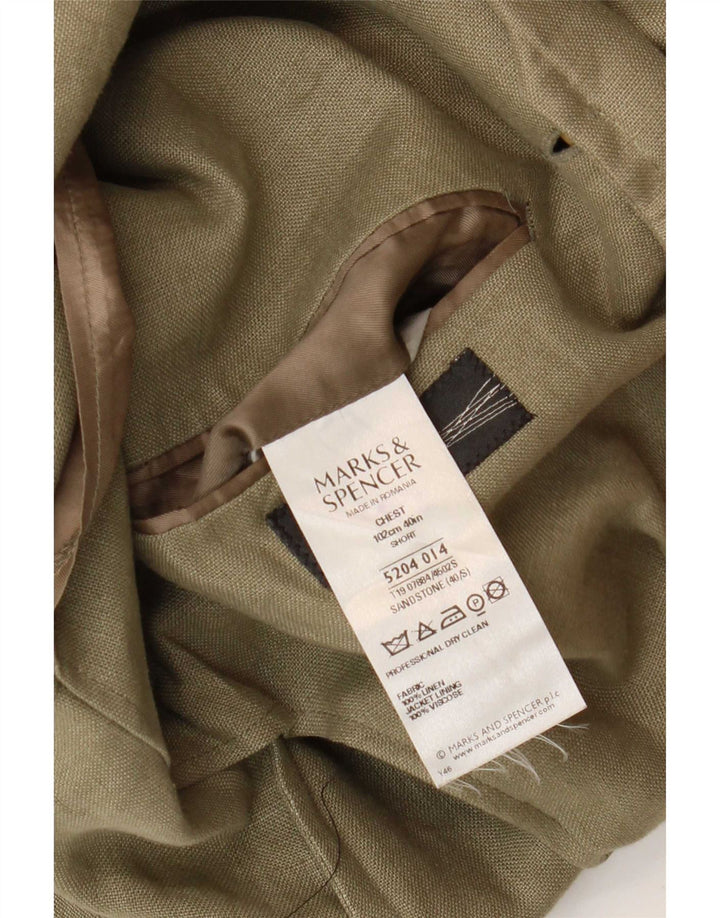 Jaqueta blazer masculina de 3 botões Marks & Spencer Reino Unido 40 linho cáqui médio