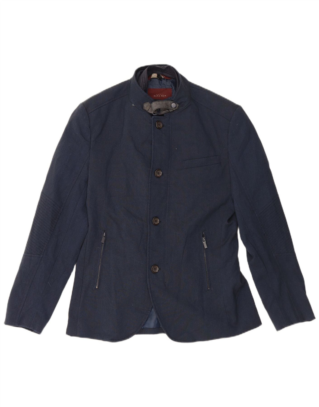 Jaqueta blazer masculina Zara com 4 botões Reino Unido 40 grande poliéster azul marinho
