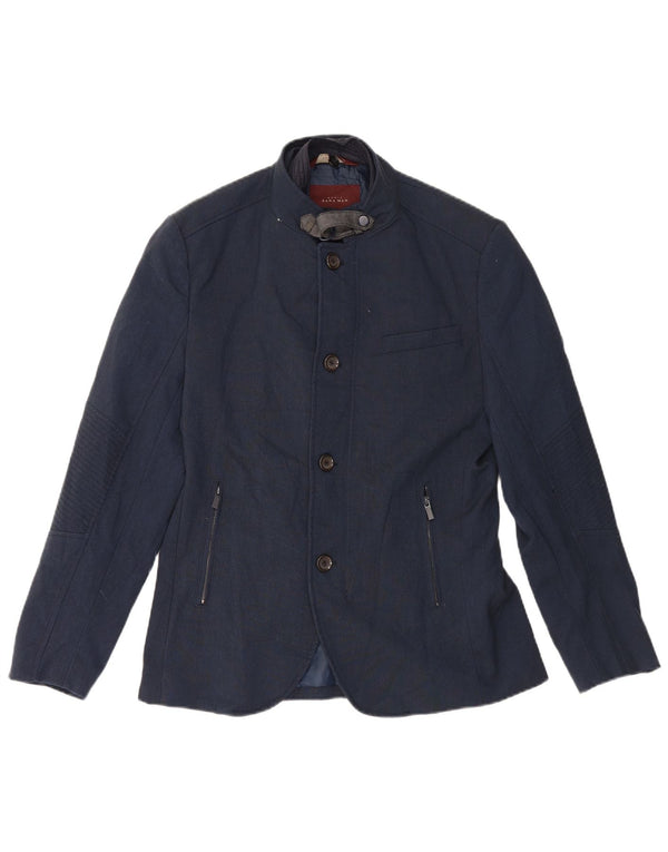 Jaqueta blazer masculina Zara com 4 botões Reino Unido 40 grande poliéster azul marinho