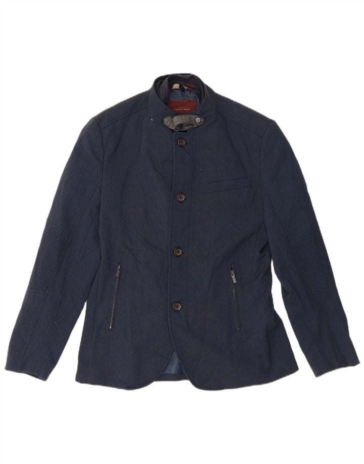 Jaqueta blazer masculina Zara com 4 botões Reino Unido 40 grande poliéster azul marinho