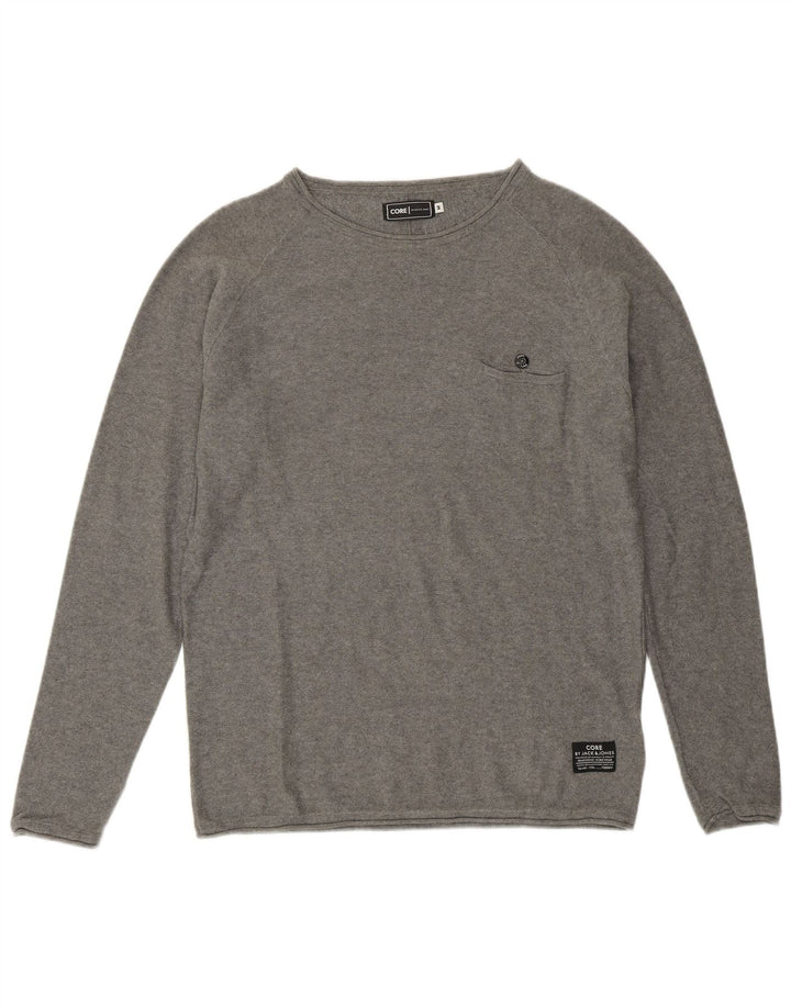 JACK & JONES Suéter masculino com gola canoa e algodão cinza médio