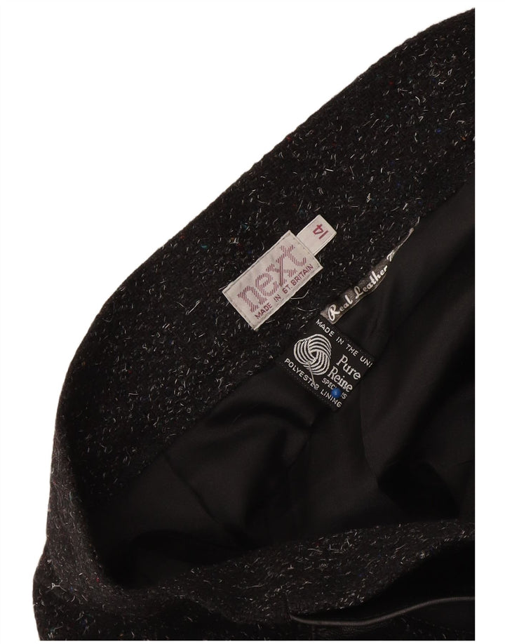 Próximo Saia midi feminina UK 14 médio W32 lã merino preta manchada