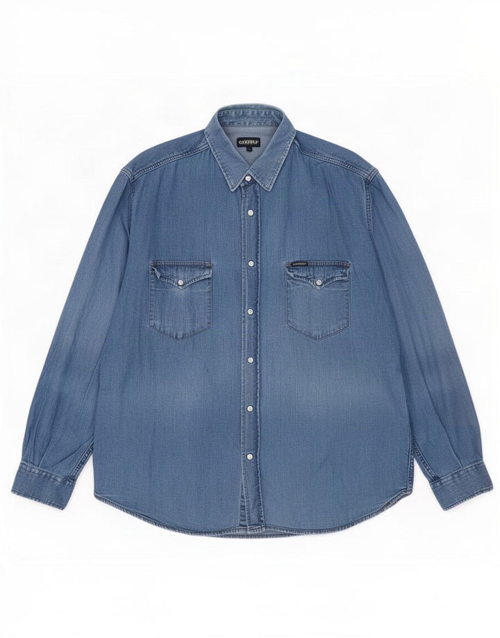 Camisa jeans masculina Carrera 2XL algodão azul