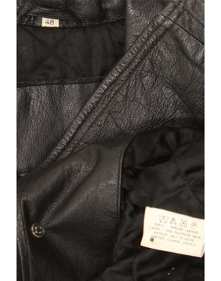 Casaco de couro feminino vintage IT 48 XL preto