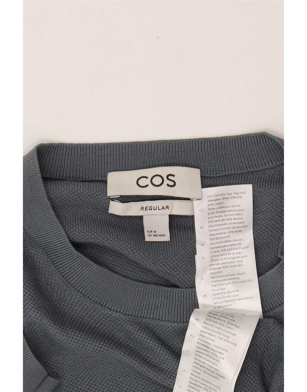 Cos Mens Camiseta Regular Top Seda Azul Médio
