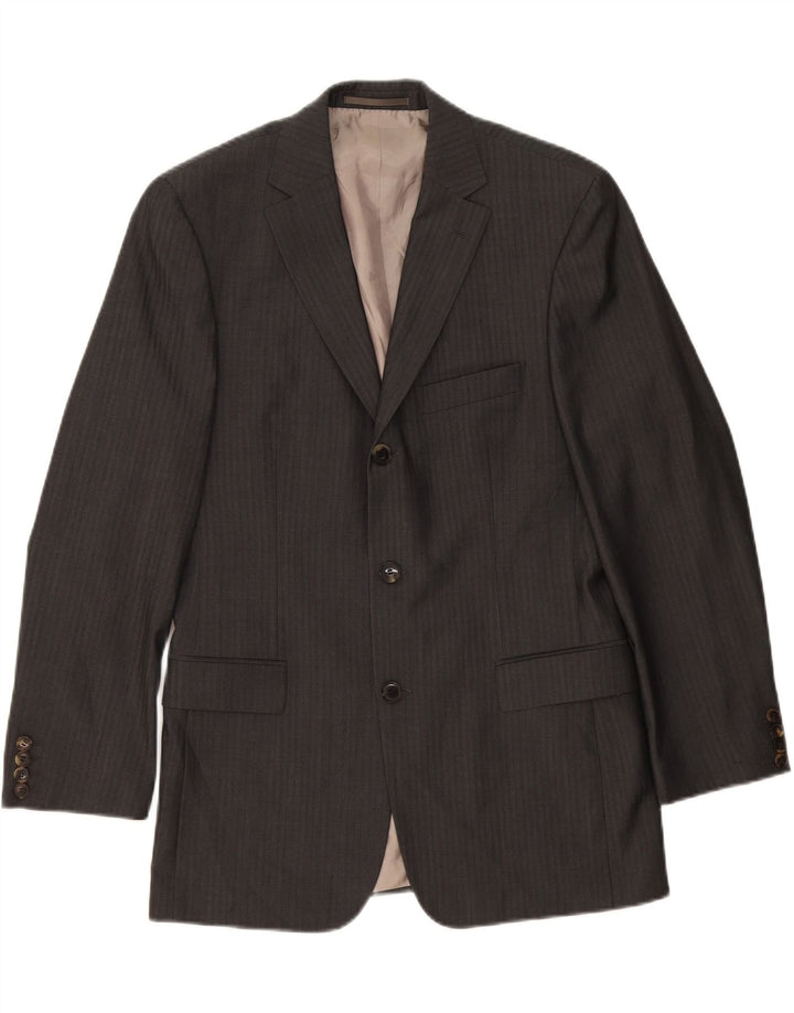 Jaqueta blazer masculina de 3 botões HUGO BOSS UE 48 lã listrada cinza médio