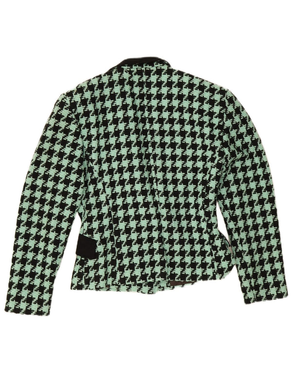 Jaqueta blazer feminina vintage com 2 botões UE 36 pequeno houndstooth verde