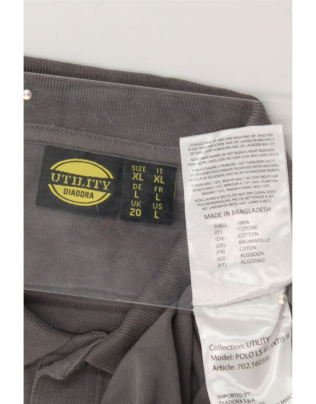DIADORA Mens Long Sleeve Polo Shirt XL Grey Cotton Vintage Diadora and Second-Hand Diadora from Messina Hembry 