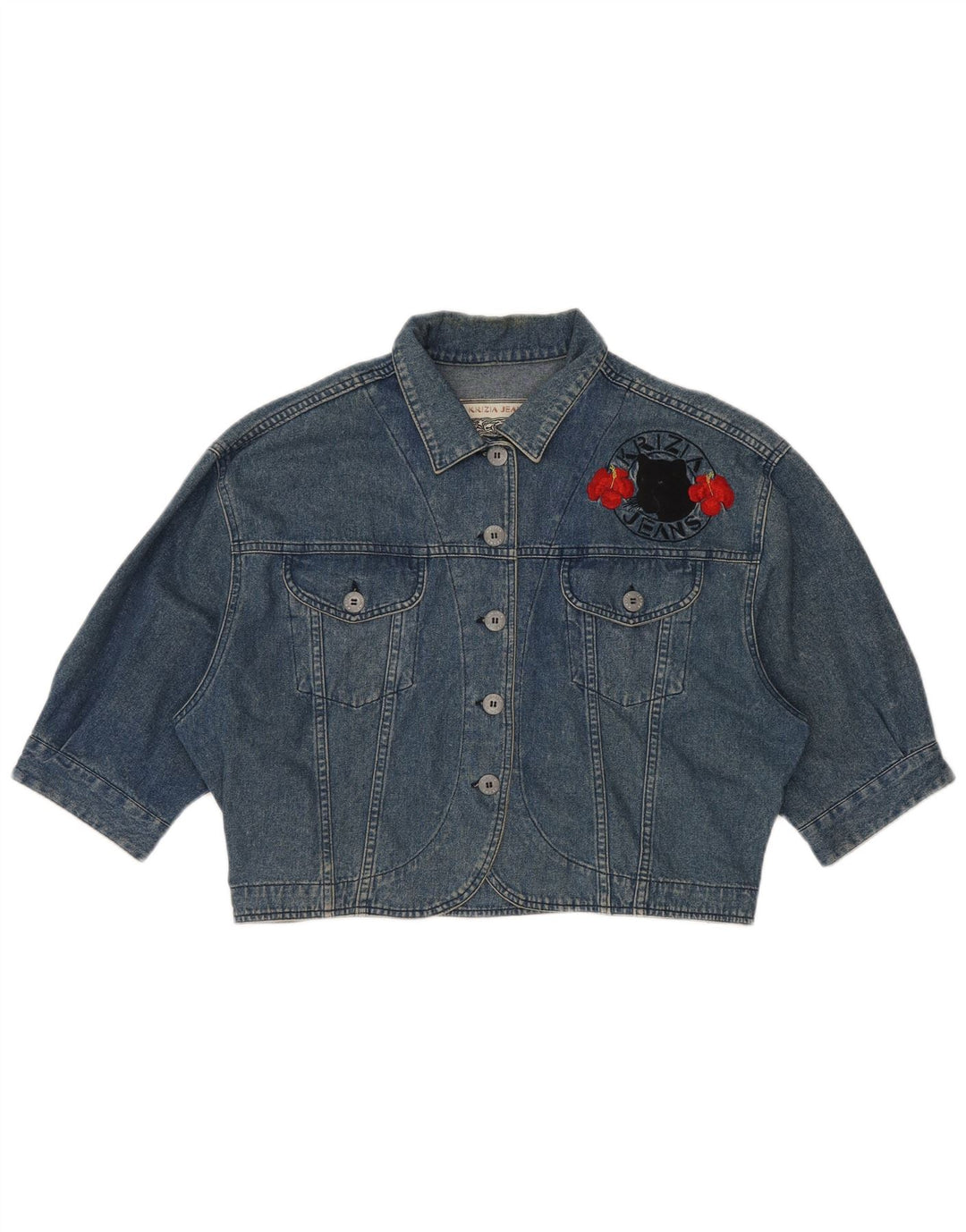 KRIZIA JEANS Jaqueta jeans feminina oversized IT 44 azul médio floral