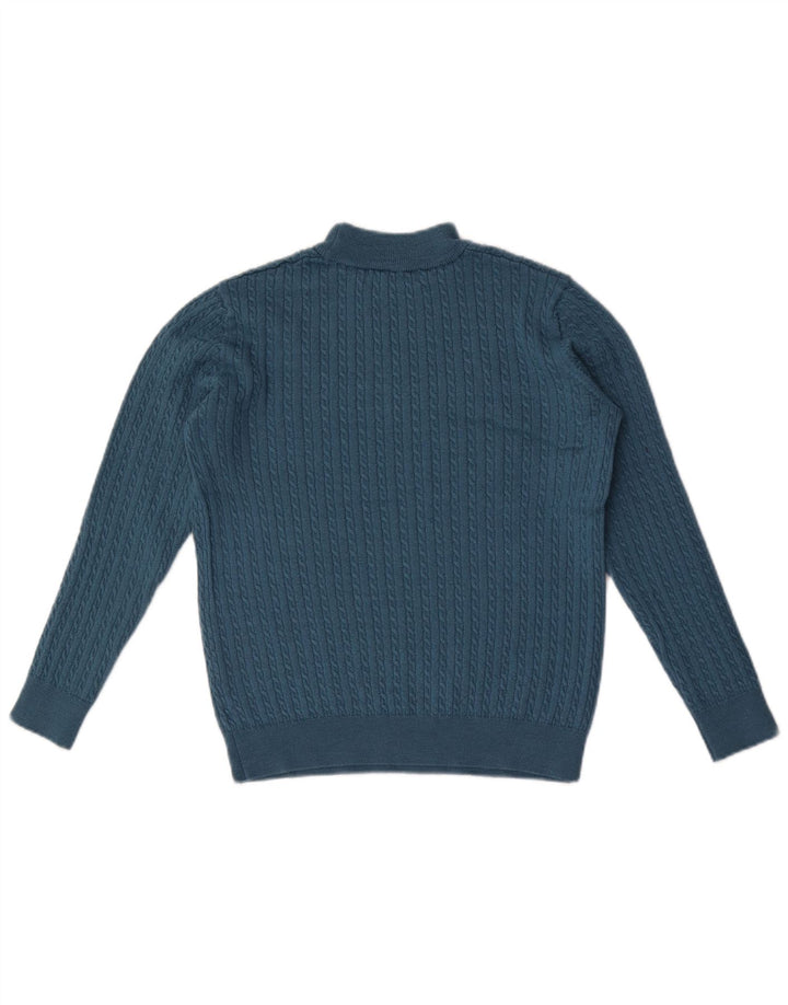 Suéter feminino Castle com gola tartaruga e gola alta Reino Unido 12 lã merino azul médio