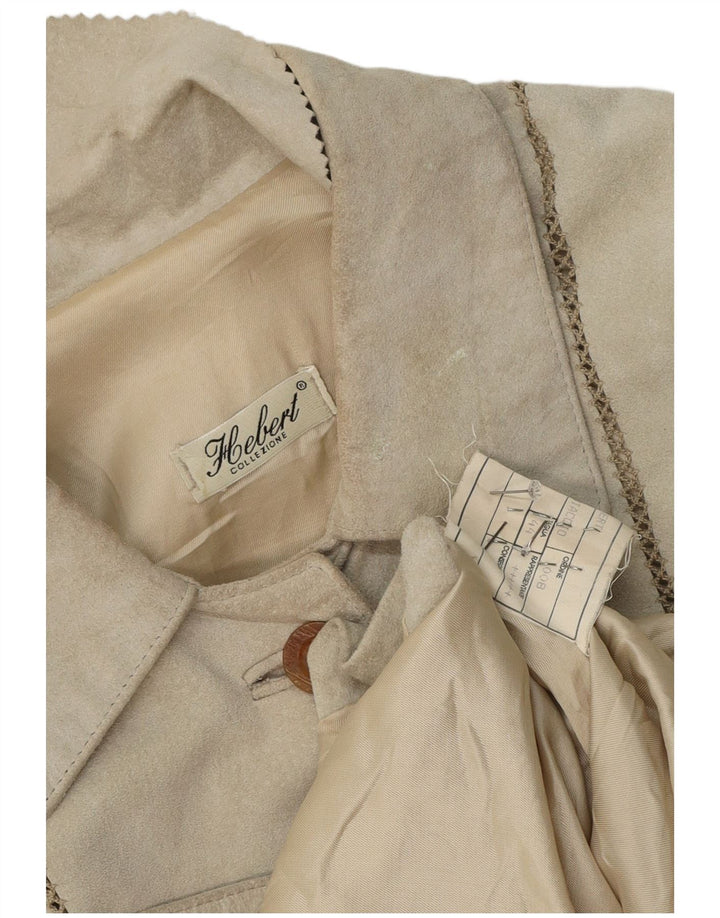 Sobretudo de camurça vintage feminino IT 44 couro cinza médio