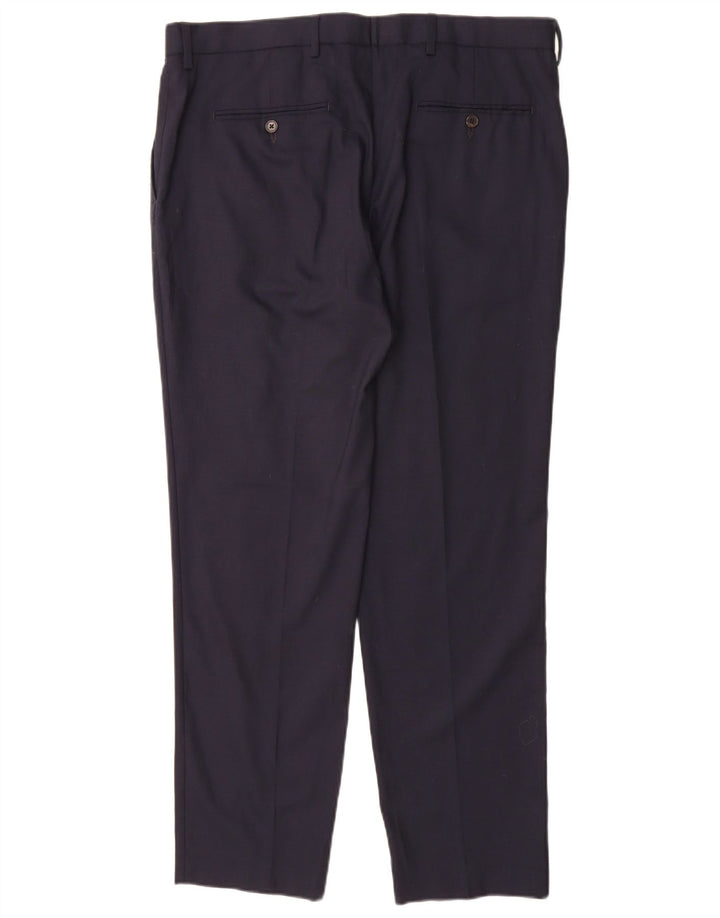 Calça chino reta masculina Marks & Spencer W36 L31 azul marinho lã