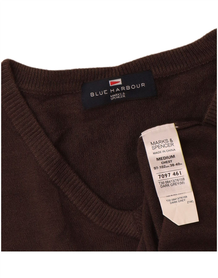 Suéter masculino Marks & Spencer Blue Harbor com decote em V cinza médio acrílico